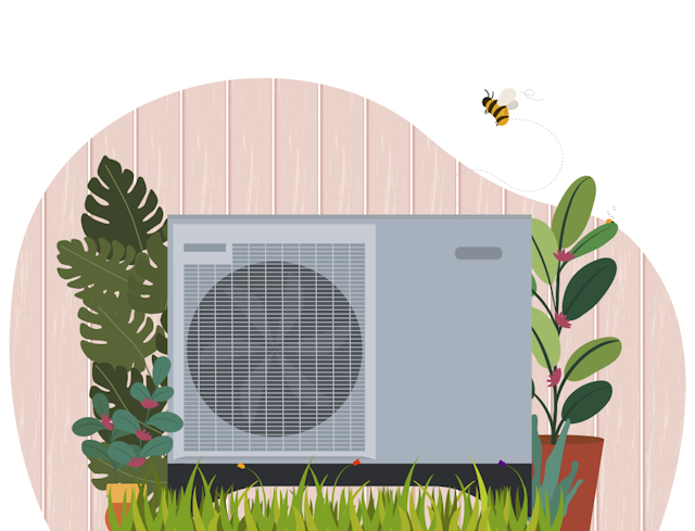 Heatpump surrounded by flowers